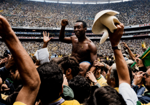 Pelé celebra o título após a goleada sobre a Itália por 4 a 1.